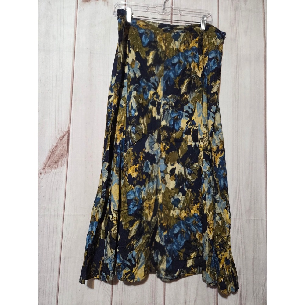 Christopher & Banks Blue Olive Floral Rayon Maxi Skirt Size 16 NWT Art To Wear‎